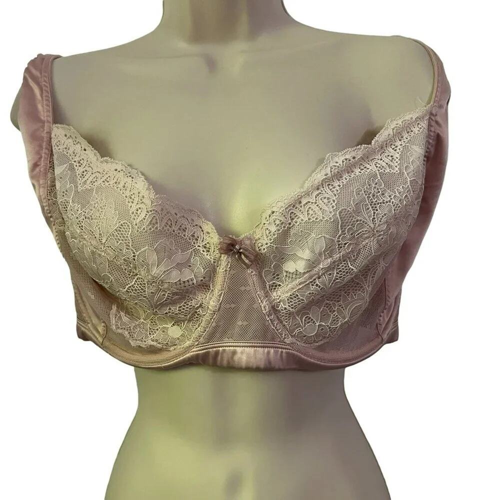 Adore Me Unlined Pale Pink Lace Bra Satin Accent 42G